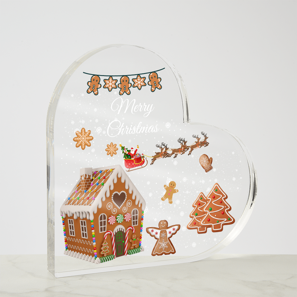 Gingerbread House Heart Acrylic Plaque – Merry Christmas Holiday Keepsake