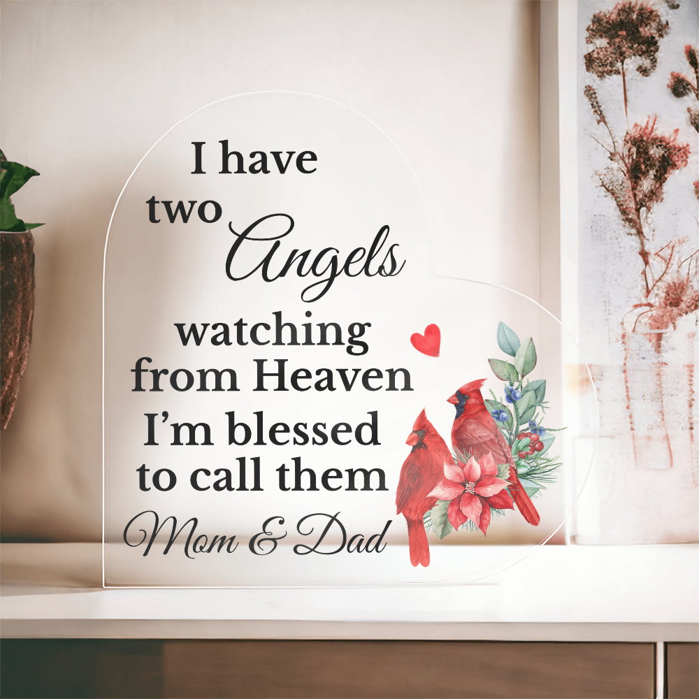 Two Angels in Heaven Heart Plaque – Sentimental Gift for Loss of Parents