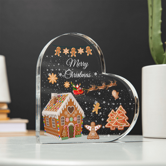 Gingerbread House Heart Acrylic Plaque – Merry Christmas Holiday Keepsake