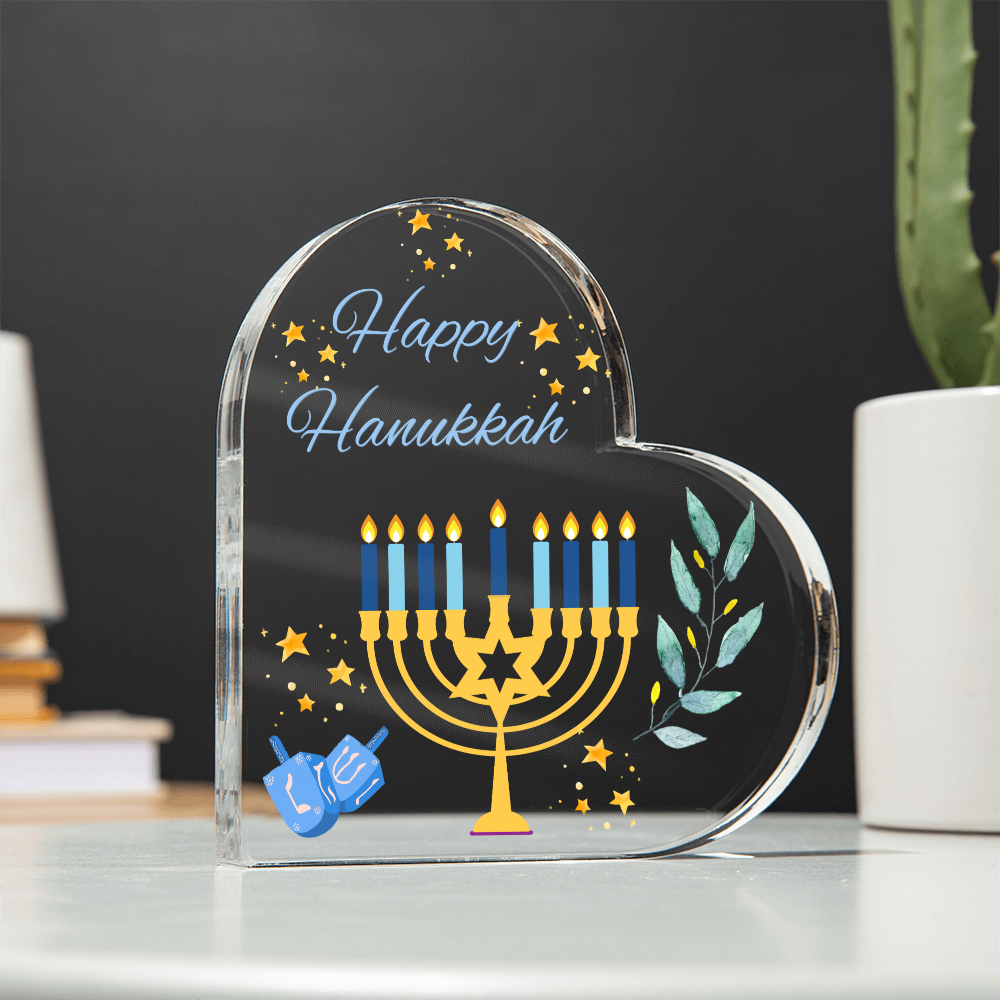 Happy Hanukkah Heart Acrylic Plaque – Festive Holiday Décor Gift