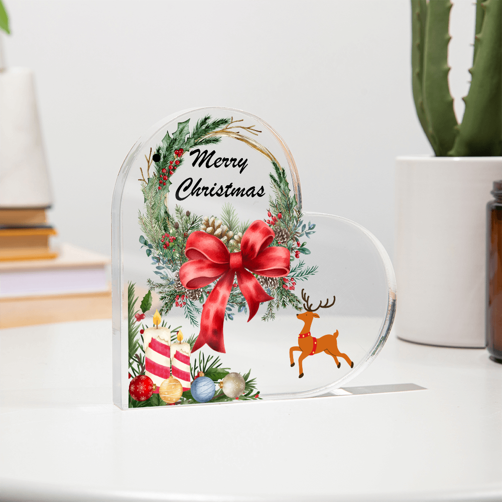 Heart-Shaped Acrylic Christmas Plaque – Elegant Seasonal Home Décor