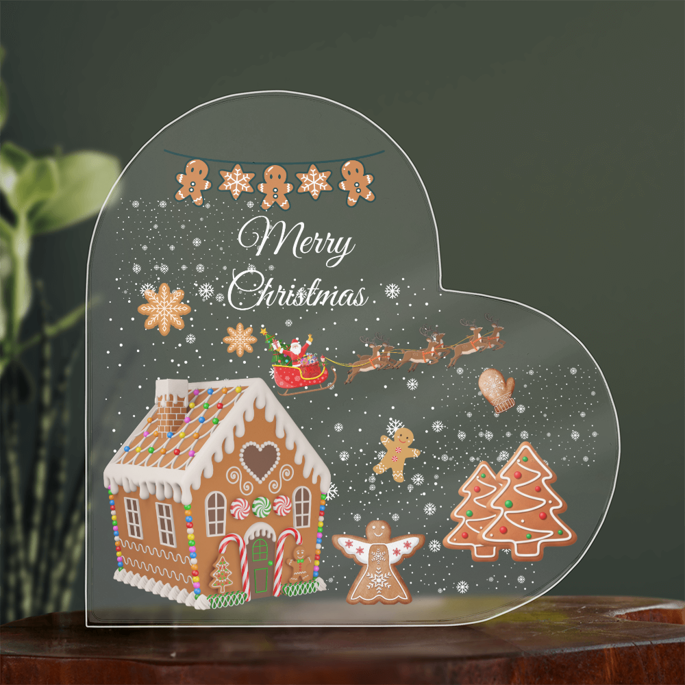 Gingerbread House Heart Acrylic Plaque – Merry Christmas Holiday Keepsake