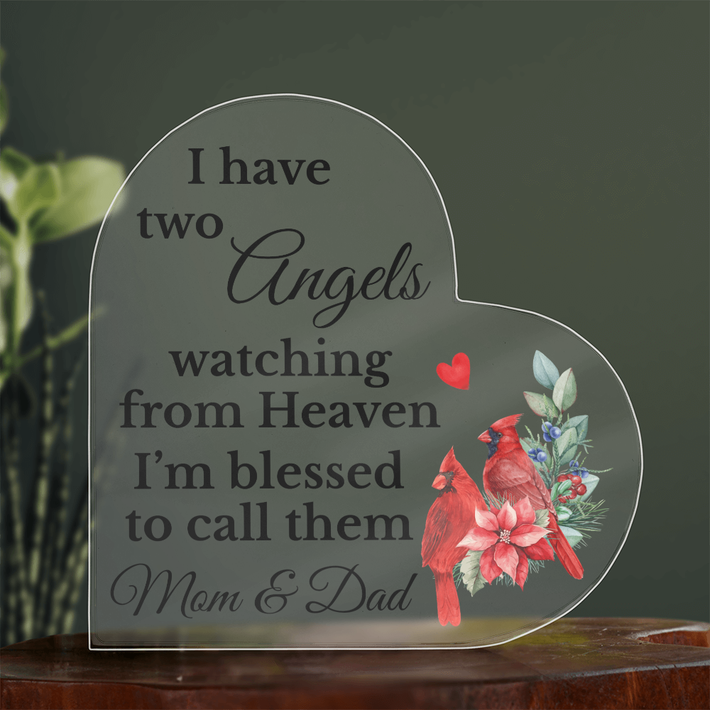 Two Angels in Heaven Heart Plaque – Sentimental Gift for Loss of Parents