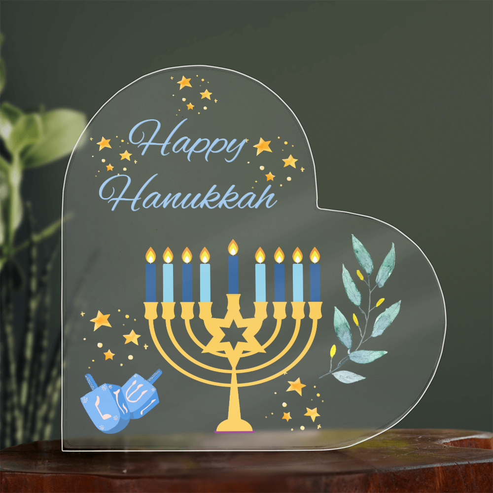 Happy Hanukkah Heart Acrylic Plaque – Festive Holiday Décor Gift