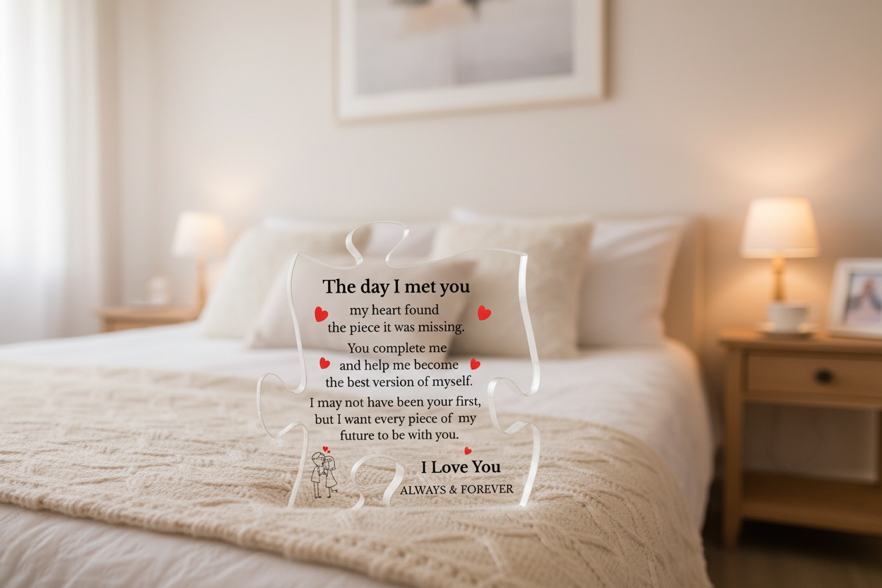 Puzzle Piece Acrylic Plaque – The Day I Met You Romantic Gift | Anniversary Gift for Him or Her