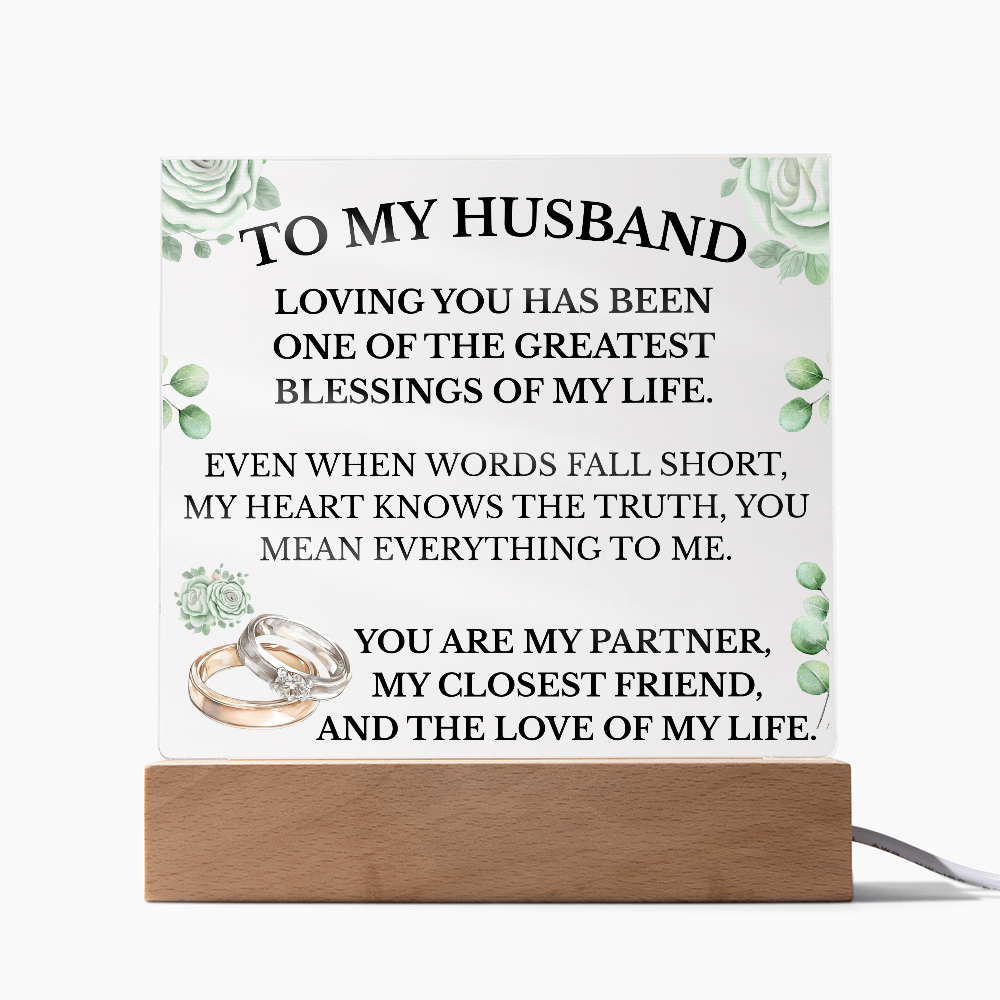 To My Husband Acrylic Plaque with LED Base – Romantic Gift for Husband | Anniversary, Birthday, Wedding Gift for Him