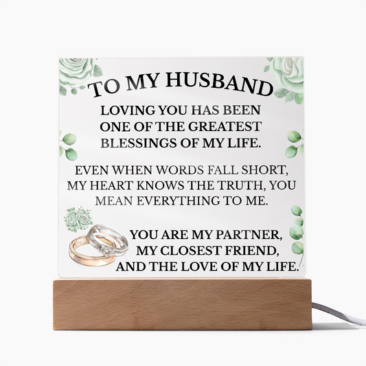 To My Husband Acrylic Plaque with LED Base – Romantic Gift for Husband | Anniversary, Birthday, Wedding Gift for Him