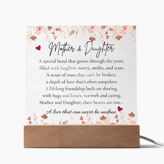 Mother & Daughter LED Square Acrylic Plaque – Heartfelt Gift for Her