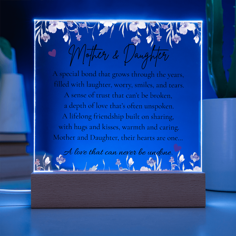 Mother & Daughter LED Square Acrylic Plaque – Heartfelt Gift for Her