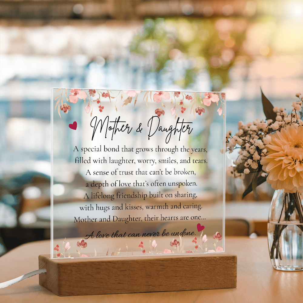 Mother & Daughter LED Square Acrylic Plaque – Heartfelt Gift for Her