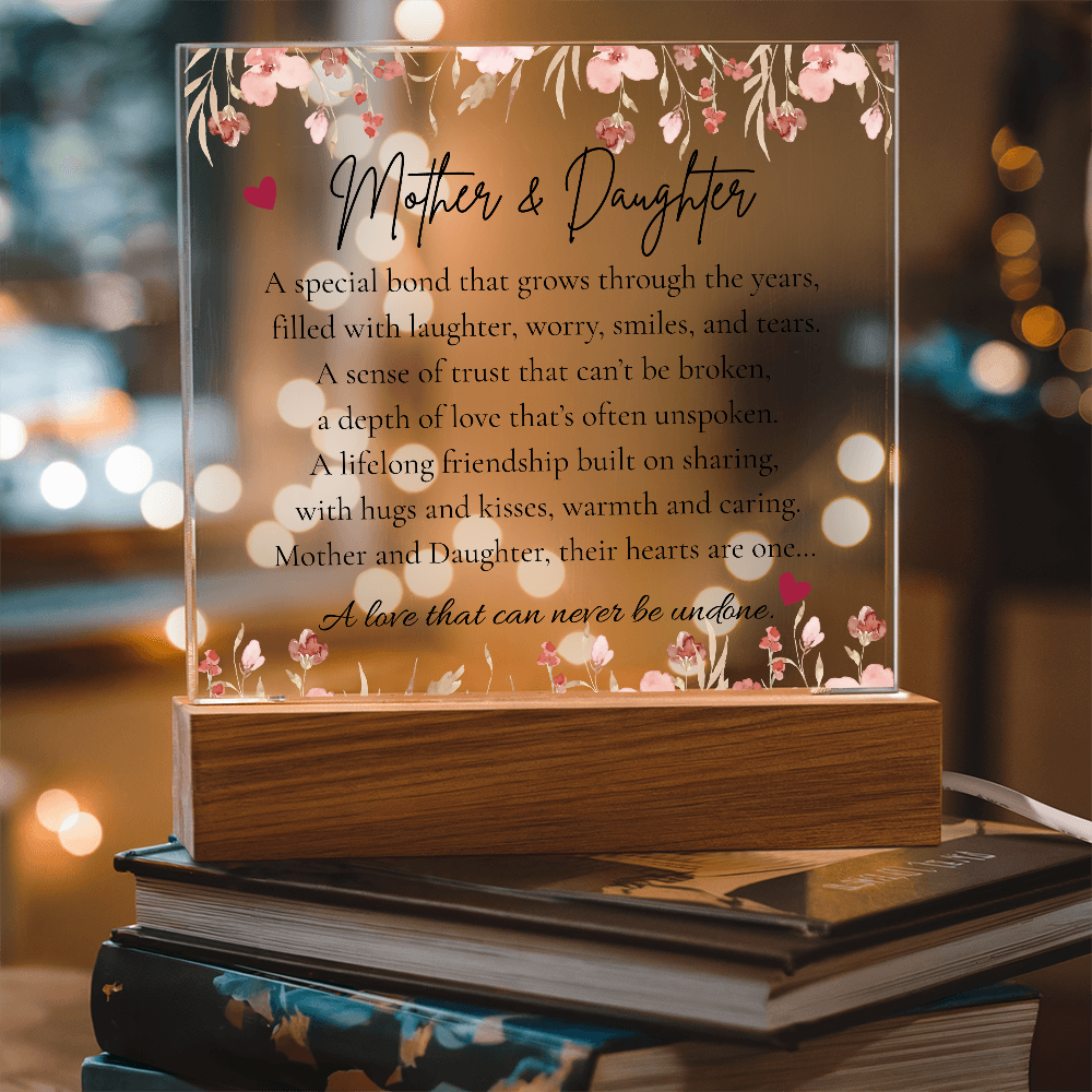 Mother & Daughter LED Square Acrylic Plaque – Heartfelt Gift for Her