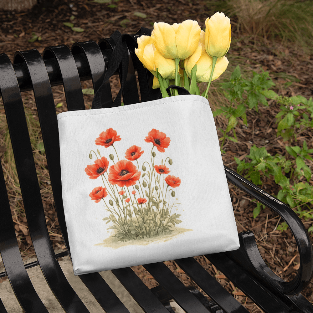 Red Poppies Classic Tote Bag - Double-Sided Printed Design