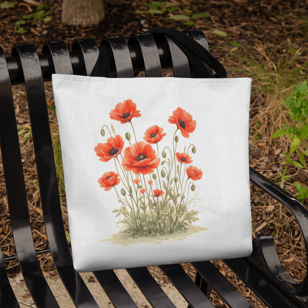 Red Poppies Classic Tote Bag - Double-Sided Printed Design