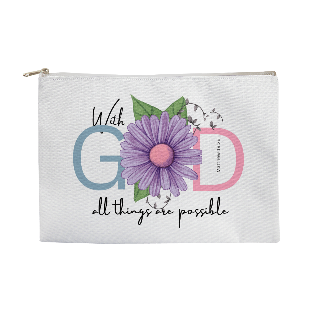 With God All Things Are Possible Large Zippered Pouch - Faith Gift