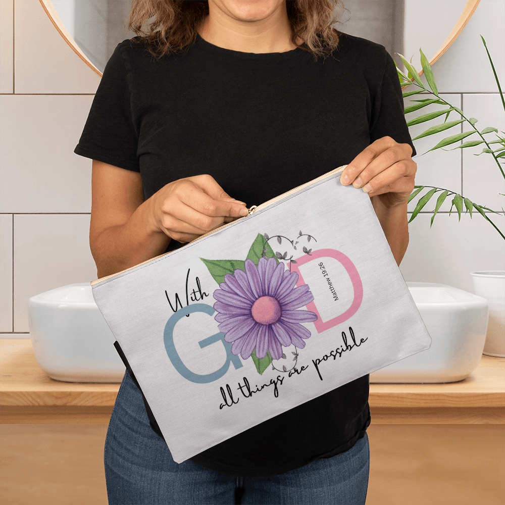 With God All Things Are Possible Large Zippered Pouch - Faith Gift
