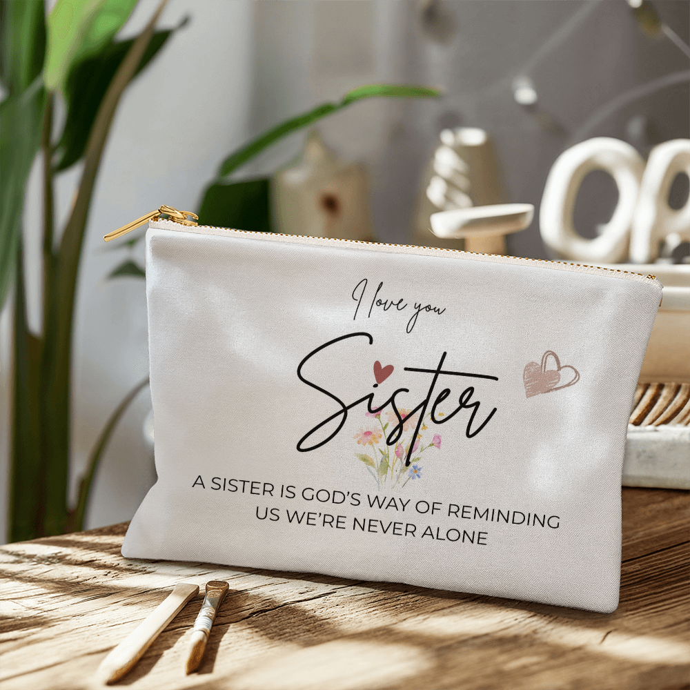 I Love You Sister | Large Zippered Pouch | Heartfelt Gift for Sister