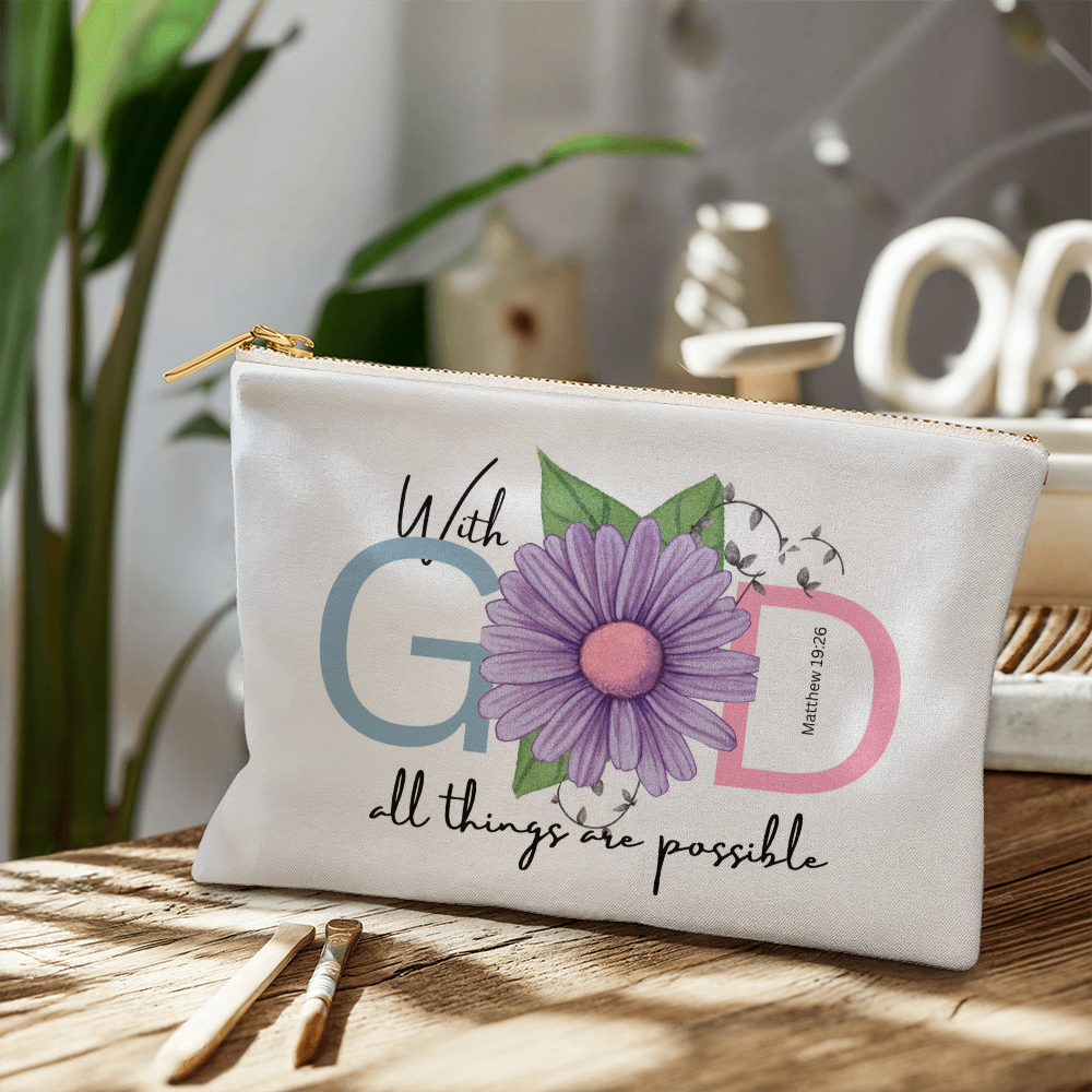 With God All Things Are Possible Large Zippered Pouch - Faith Gift