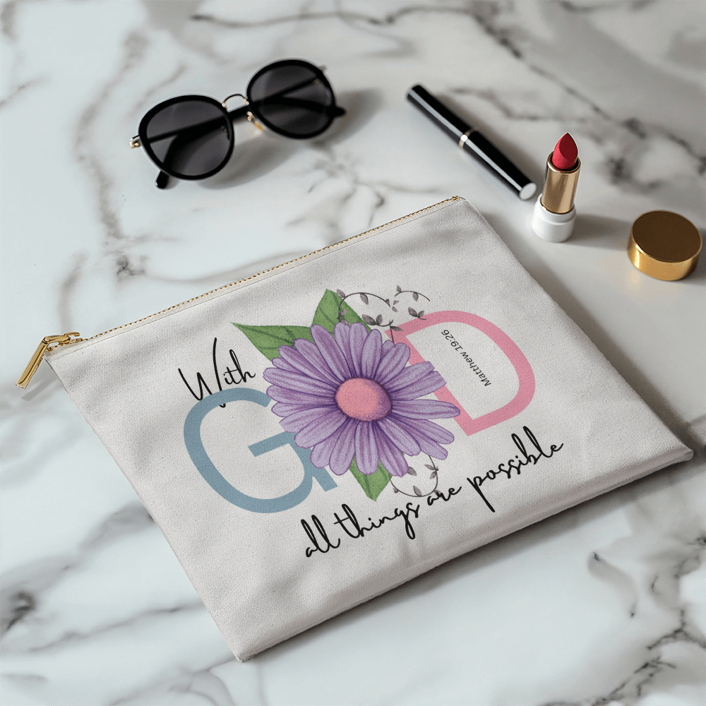 With God All Things Are Possible Large Zippered Pouch - Faith Gift