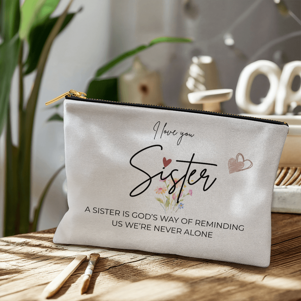 I Love You Sister | Large Zippered Pouch | Heartfelt Gift for Sister