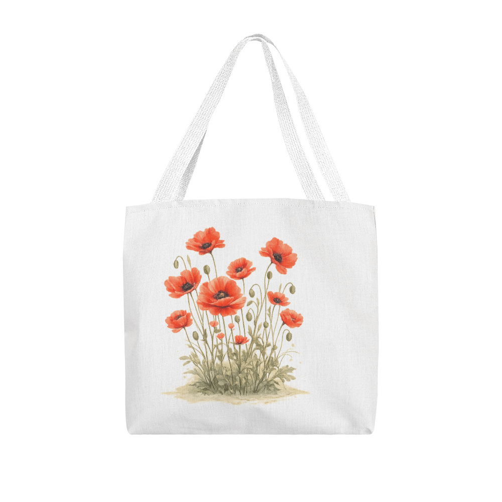 Red Poppies Classic Tote Bag - Double-Sided Printed Design