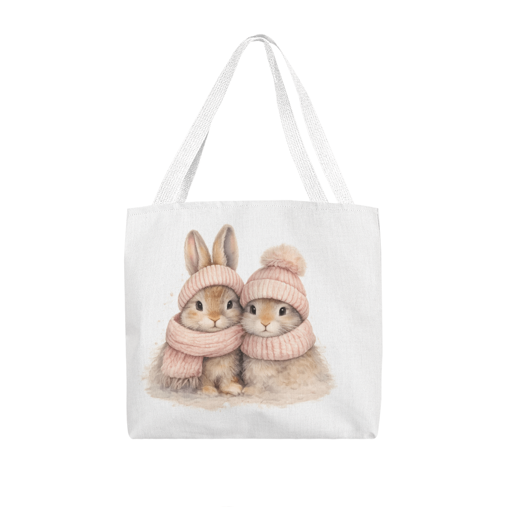 Two Bunnies Classic Tote Bag - Double-Sided Printed Design