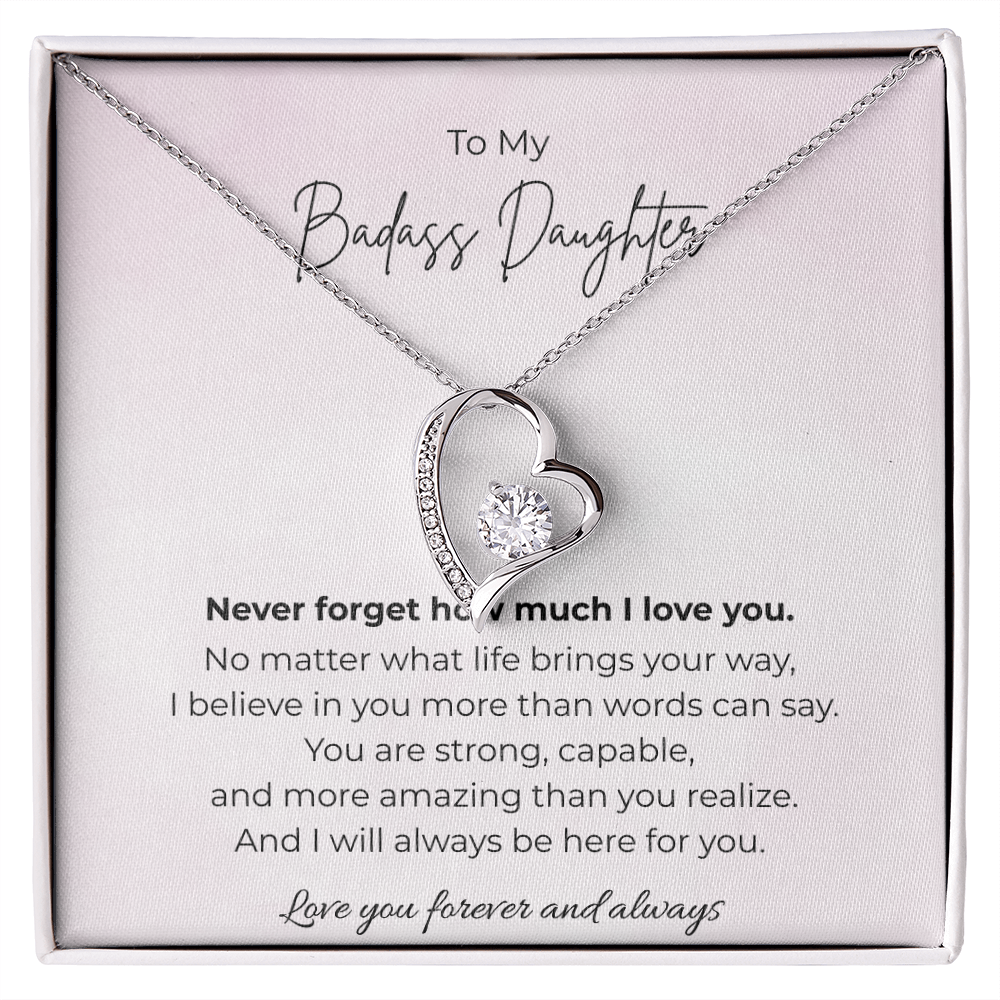 To My Badass Daughter Forever Love Crystal Heart Necklace