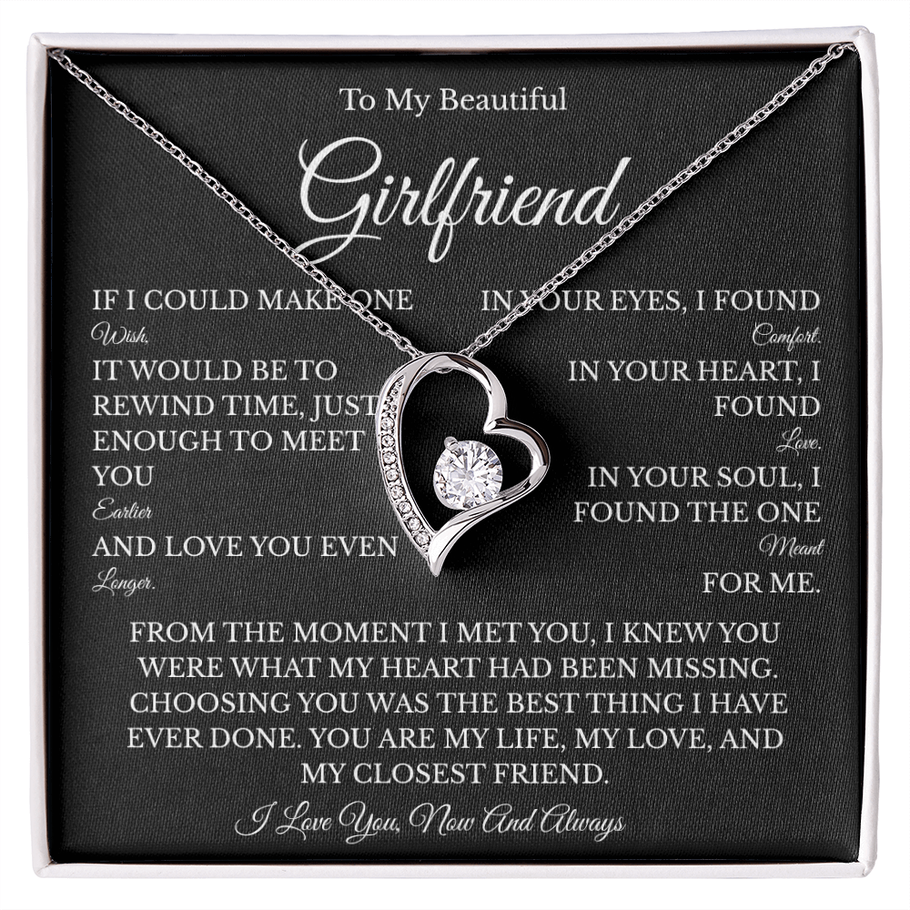 Girlfriend Forever Love Necklace with Message Card – Romantic Gift for Her | White Gold or Yellow Gold