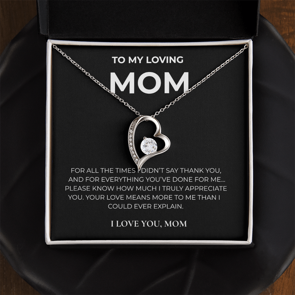 To My Loving Mom – Forever Love Crystal Heart Necklace