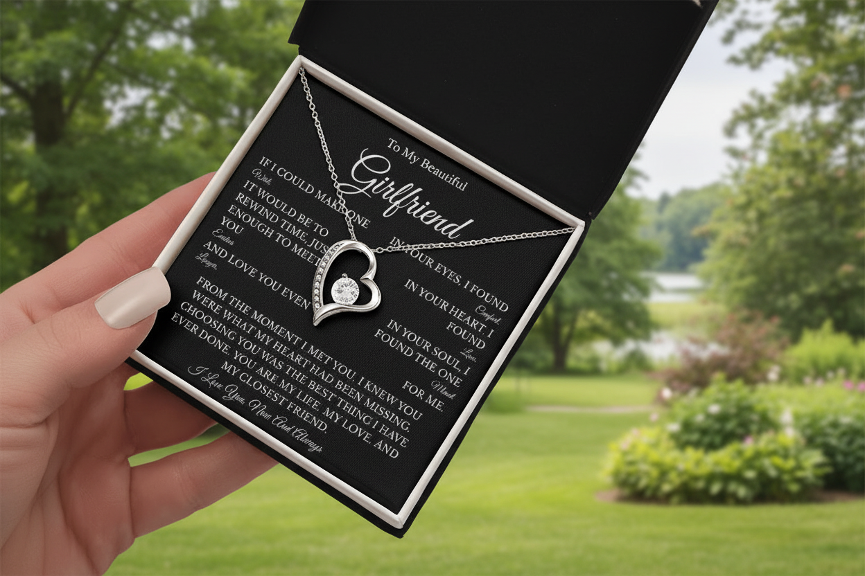 Girlfriend Forever Love Necklace with Message Card – Romantic Gift for Her | White Gold or Yellow Gold