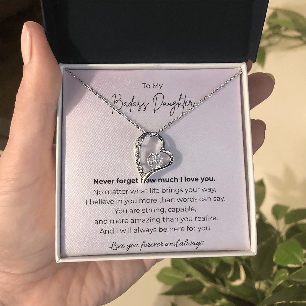 To My Badass Daughter Forever Love Crystal Heart Necklace