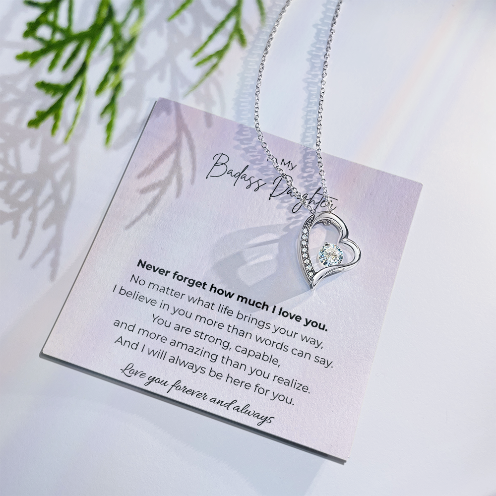 To My Badass Daughter Forever Love Crystal Heart Necklace
