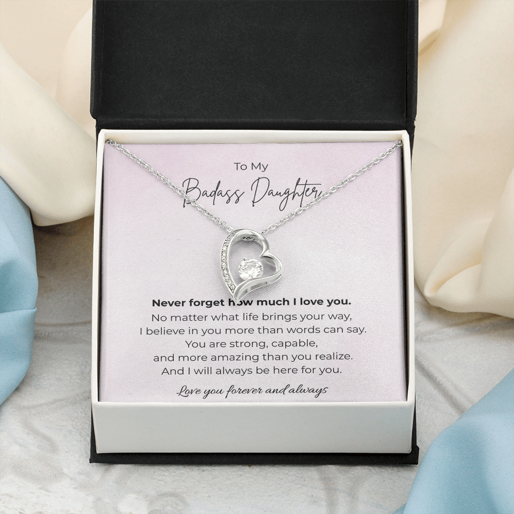 To My Badass Daughter Forever Love Crystal Heart Necklace