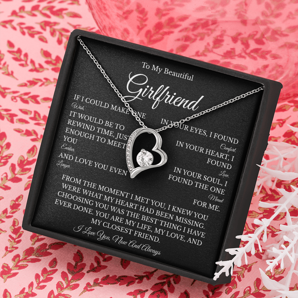 Girlfriend Forever Love Necklace with Message Card – Romantic Gift for Her | White Gold or Yellow Gold