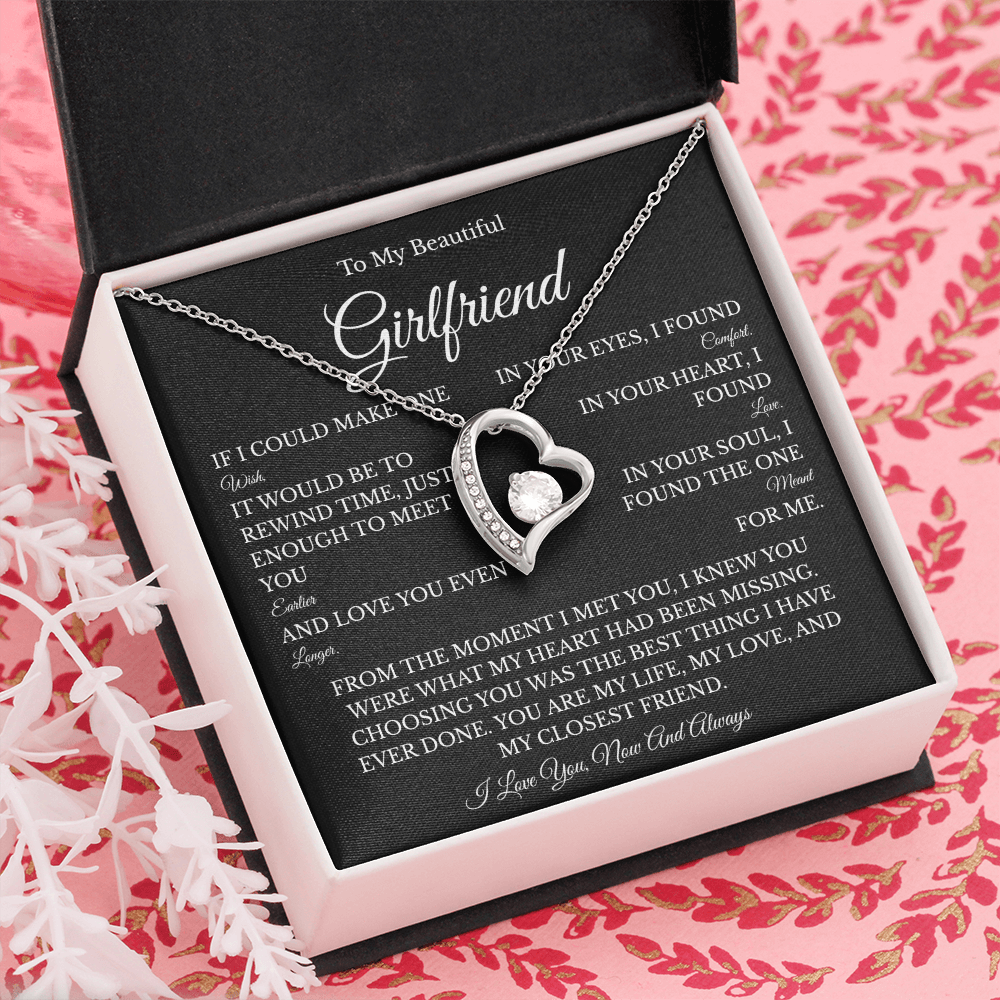 Girlfriend Forever Love Necklace with Message Card – Romantic Gift for Her | White Gold or Yellow Gold
