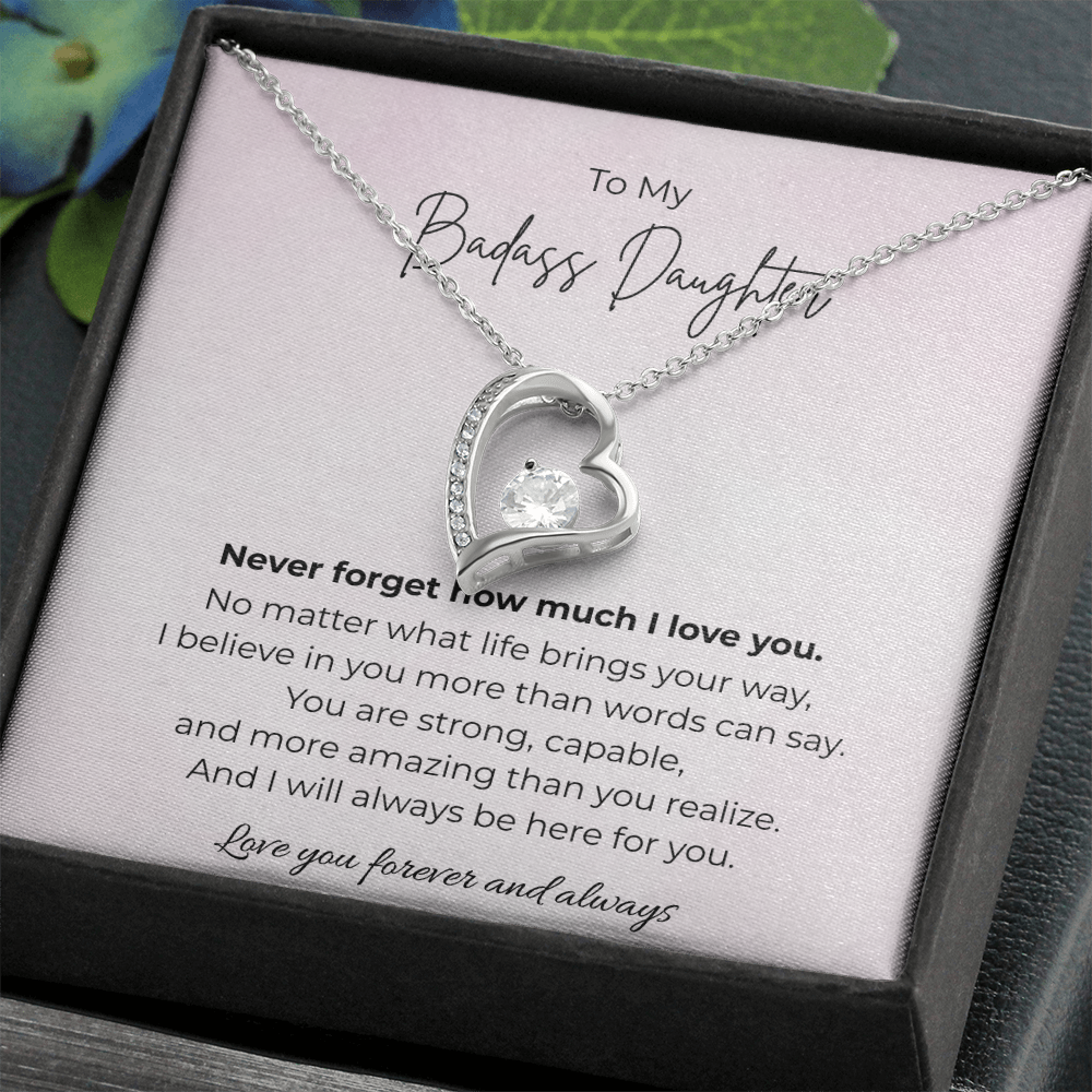 To My Badass Daughter Forever Love Crystal Heart Necklace