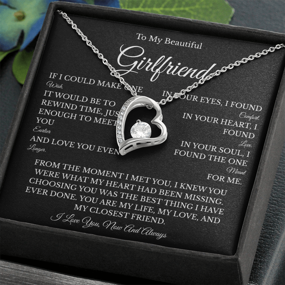 Girlfriend Forever Love Necklace with Message Card – Romantic Gift for Her | White Gold or Yellow Gold