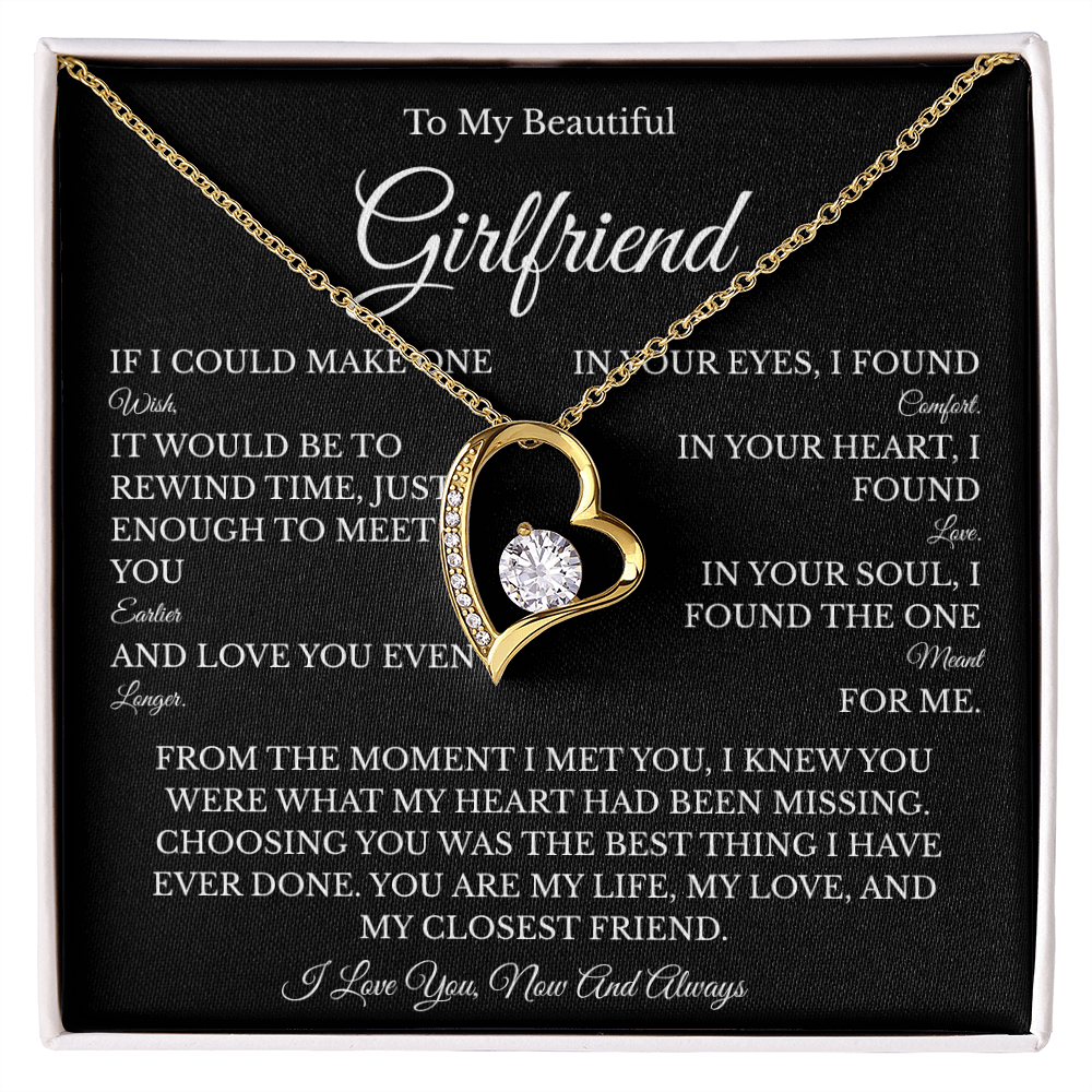 Girlfriend Forever Love Necklace with Message Card – Romantic Gift for Her | White Gold or Yellow Gold