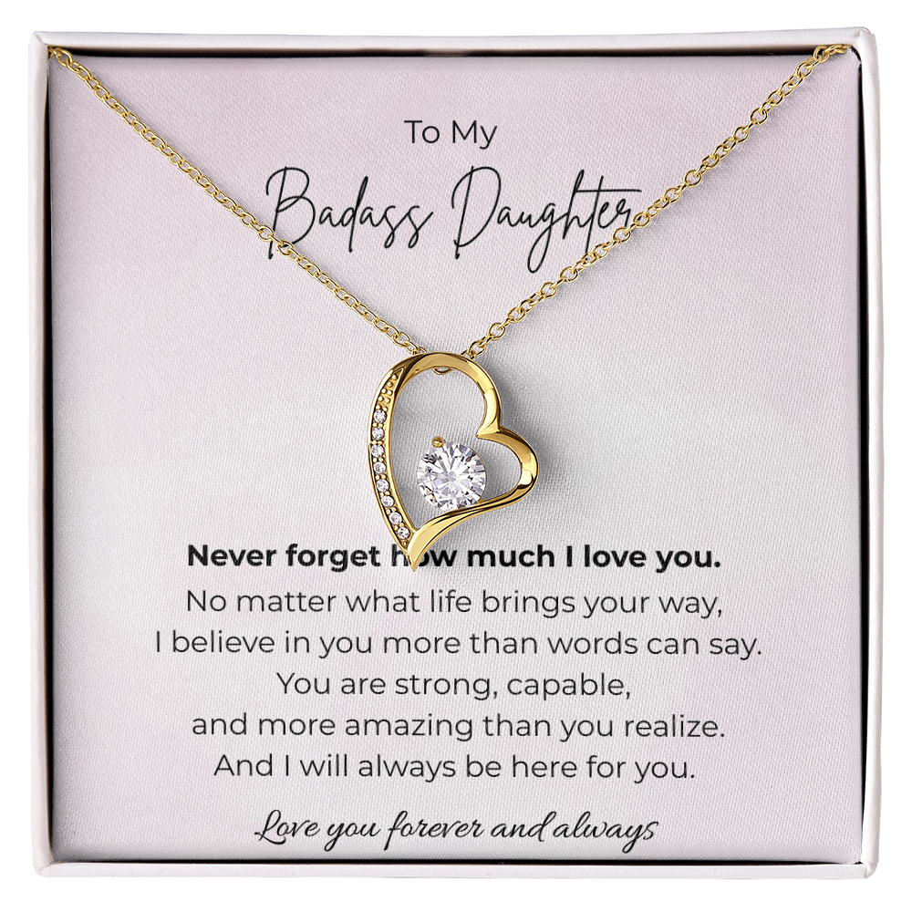 To My Badass Daughter Forever Love Crystal Heart Necklace