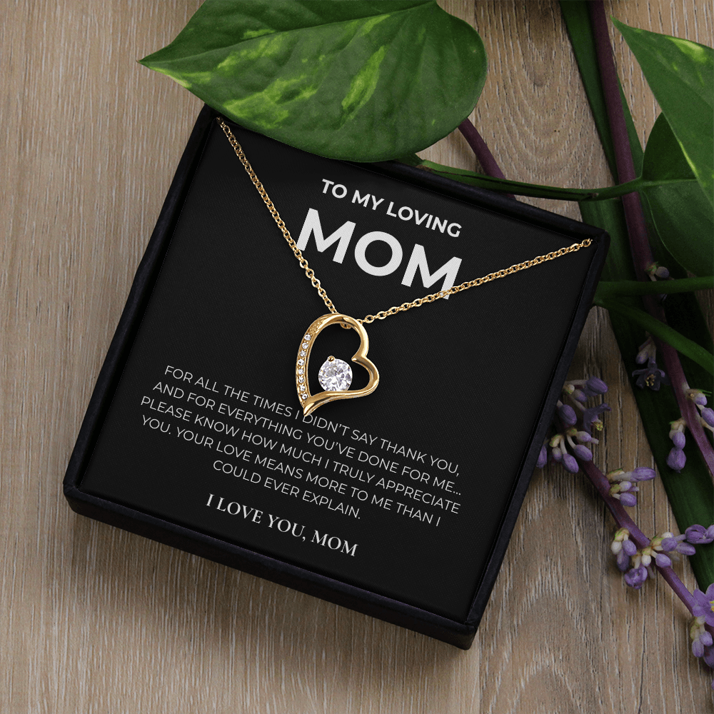 To My Loving Mom – Forever Love Crystal Heart Necklace