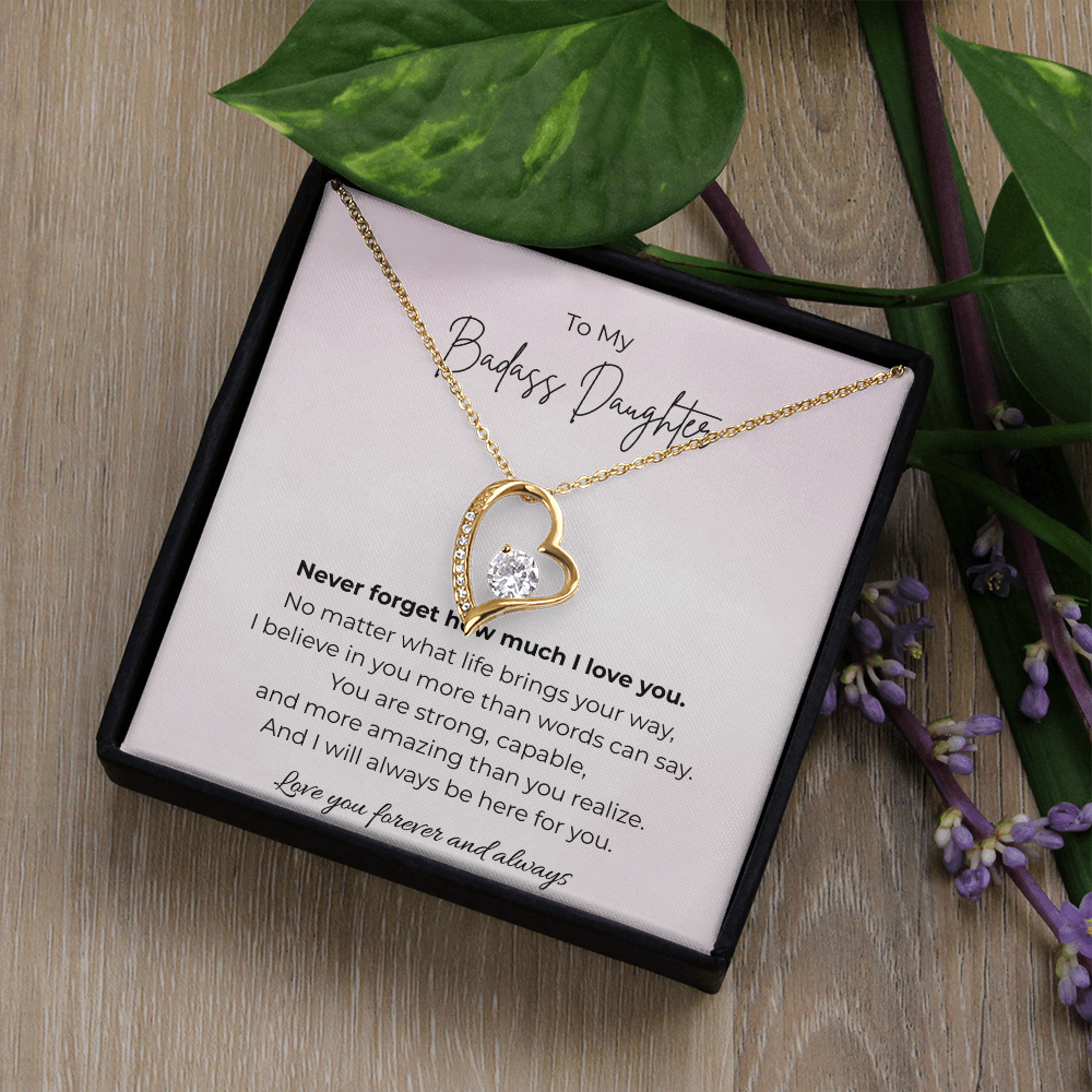 To My Badass Daughter Forever Love Crystal Heart Necklace