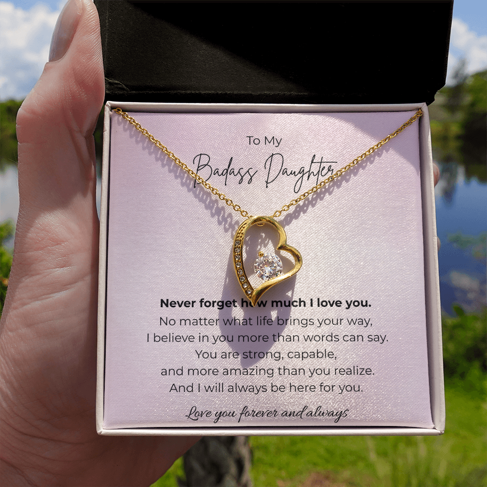 To My Badass Daughter Forever Love Crystal Heart Necklace