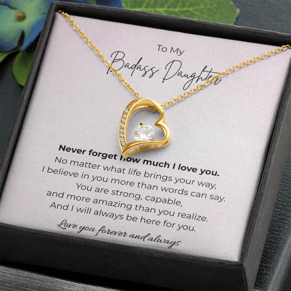 To My Badass Daughter Forever Love Crystal Heart Necklace