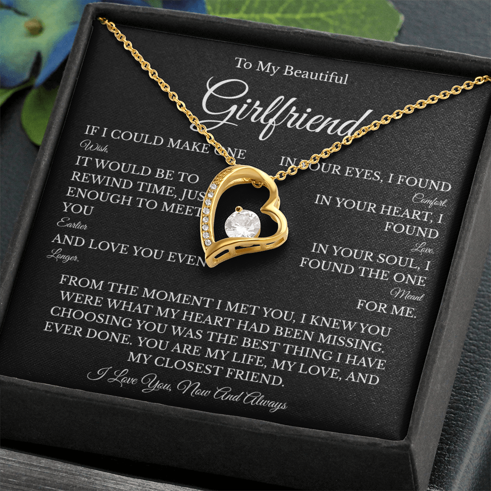 Girlfriend Forever Love Necklace with Message Card – Romantic Gift for Her | White Gold or Yellow Gold