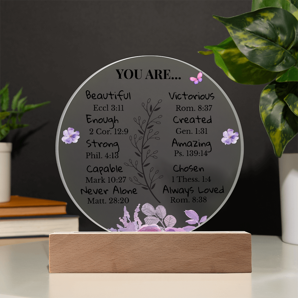 Inspirational Circle Acrylic Plaque with LED Light Base