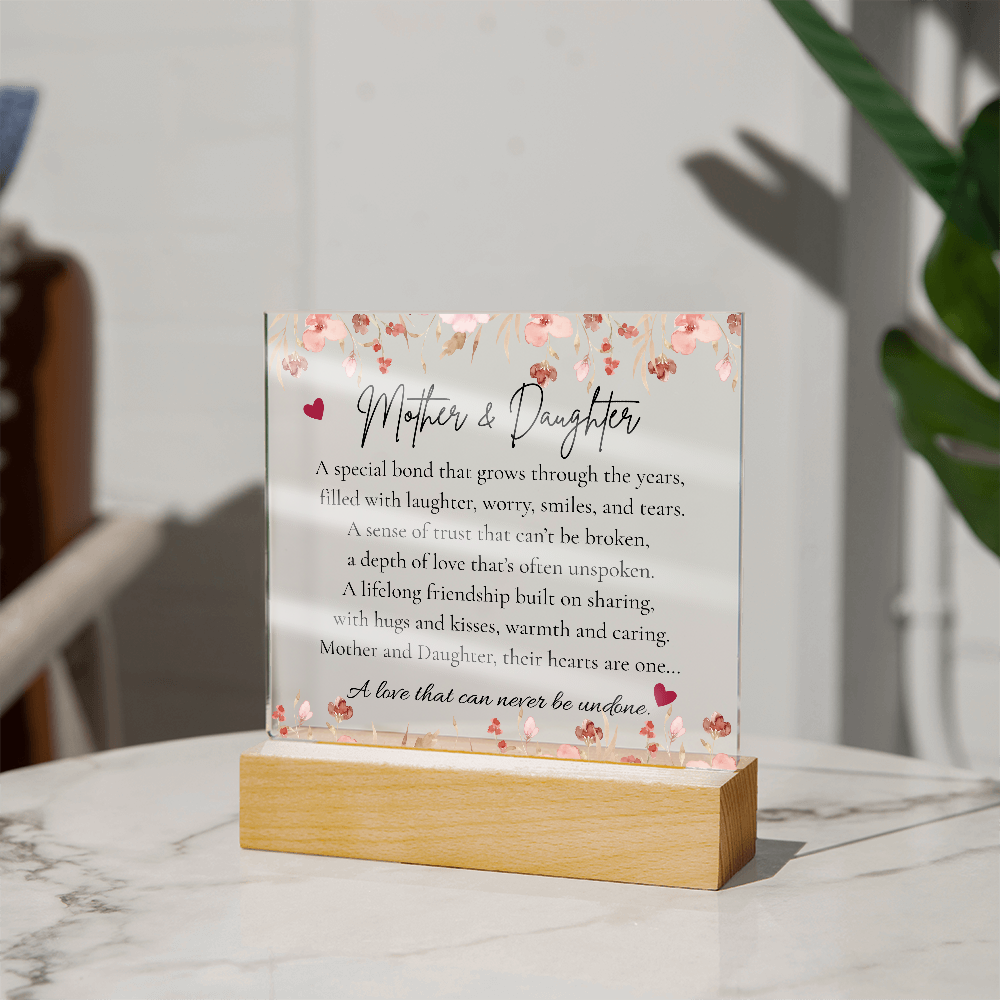 Mother & Daughter LED Square Acrylic Plaque – Heartfelt Gift for Her
