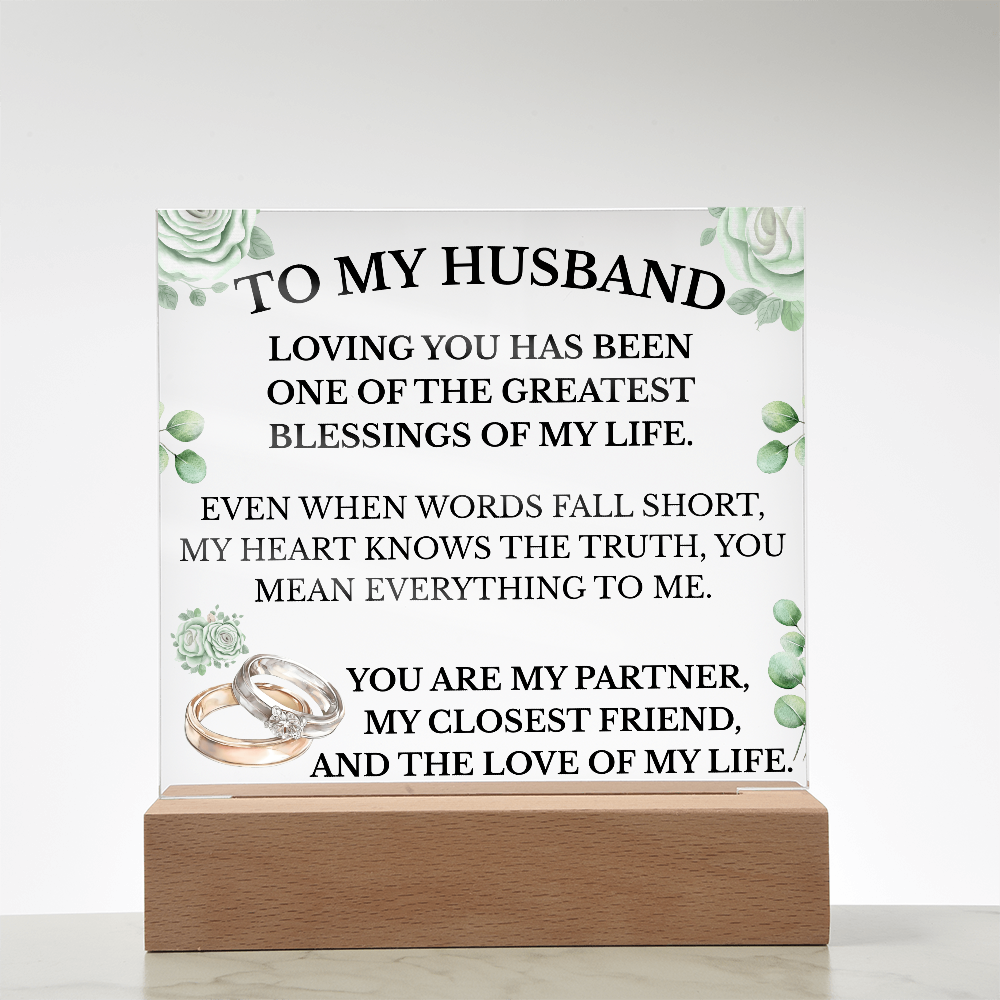 To My Husband Acrylic Plaque with LED Base – Romantic Gift for Husband | Anniversary, Birthday, Wedding Gift for Him