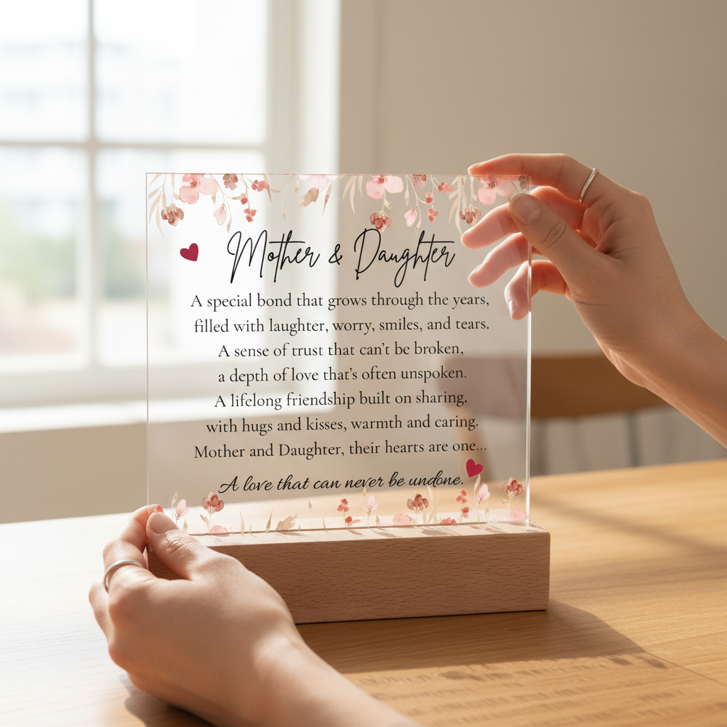 Mother & Daughter LED Square Acrylic Plaque – Heartfelt Gift for Her
