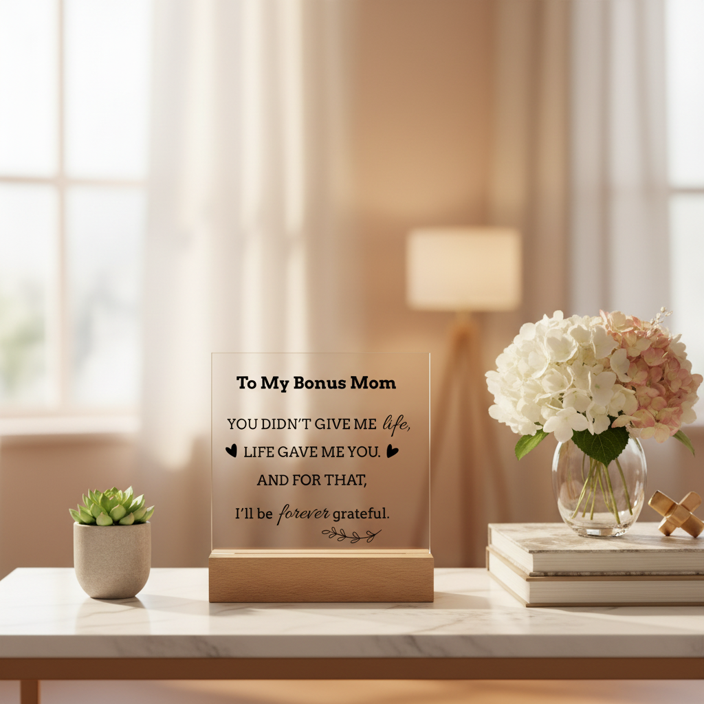 To My Bonus Mom LED Square Acrylic Plaque – Faith-Inspired Gift