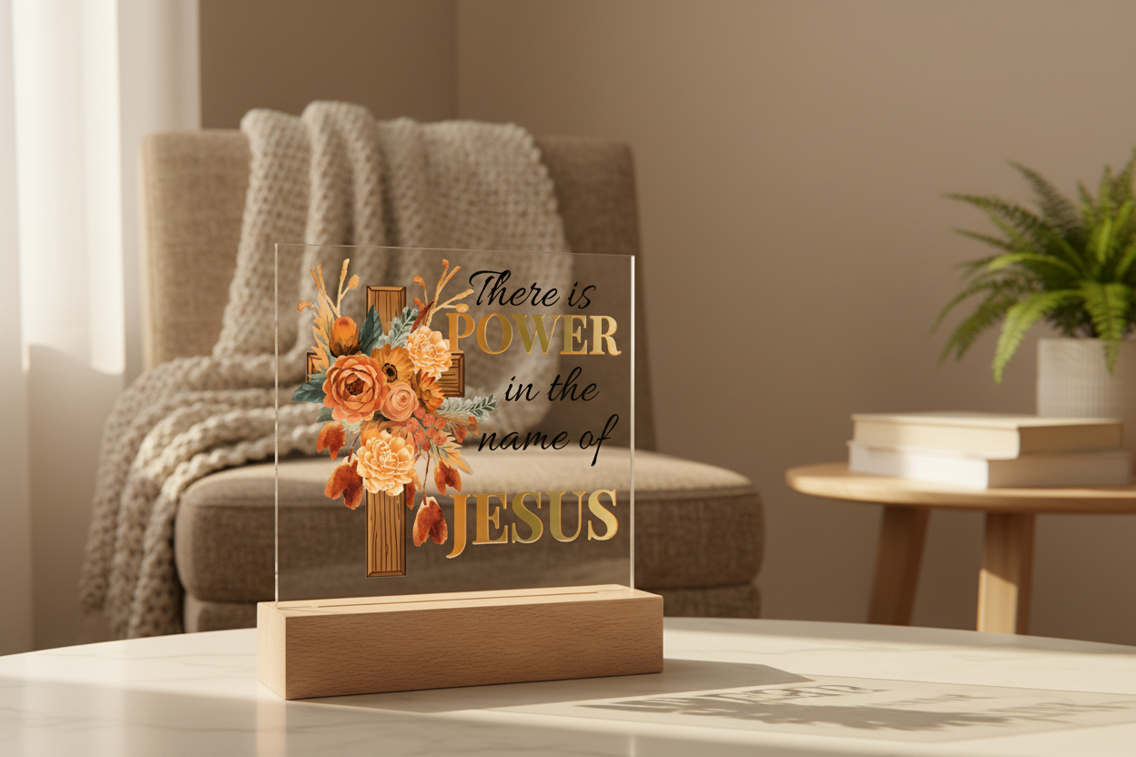 There Is Power In The Name Of Jesus - Square Acrylic Plaque with LED Light