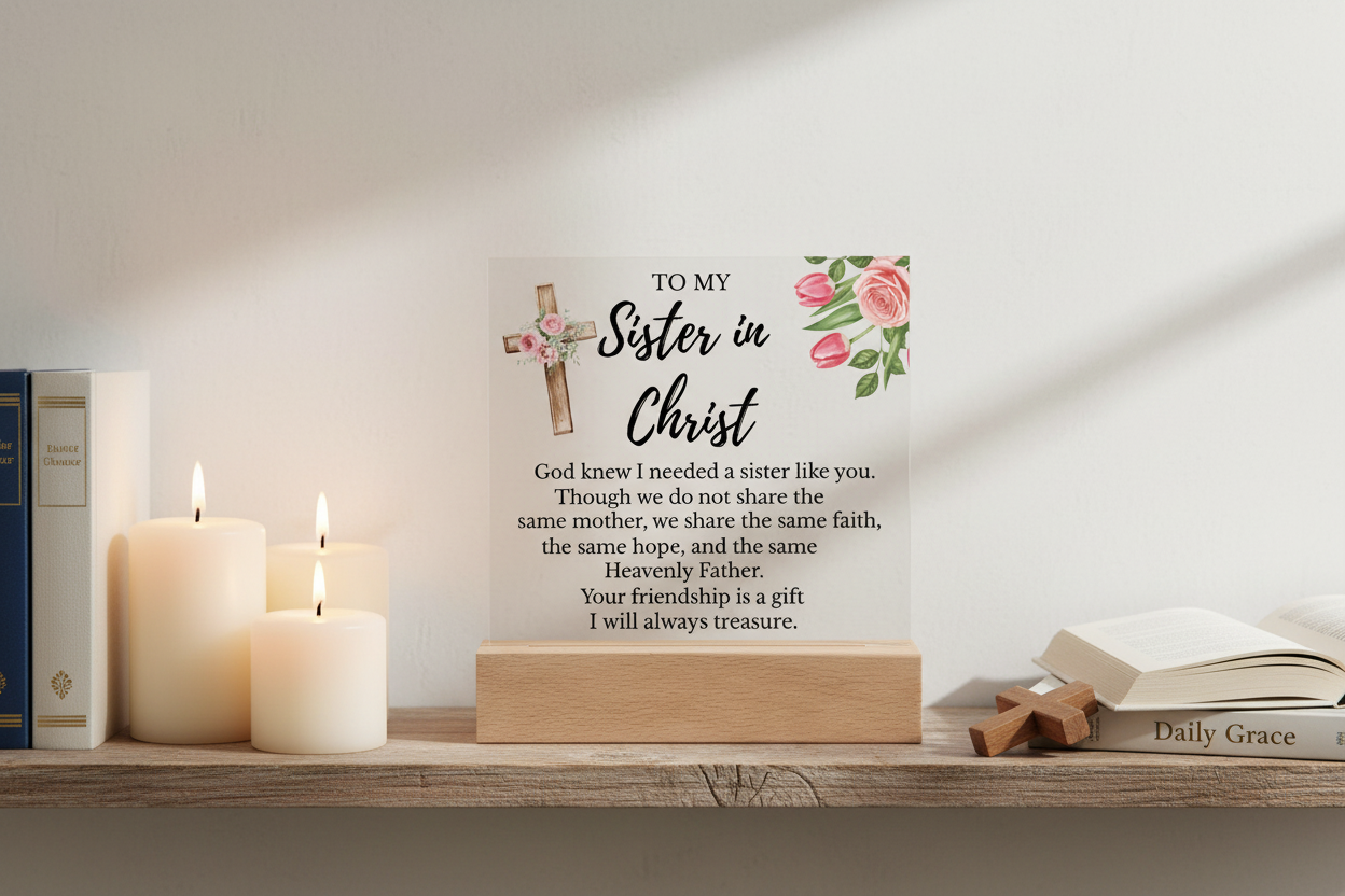 To My Sister In Christ - Square Acrylic Plaque with LED Light